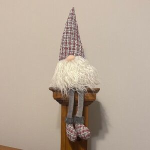 Festive Holiday Gnome with Red and White and Grey Hat